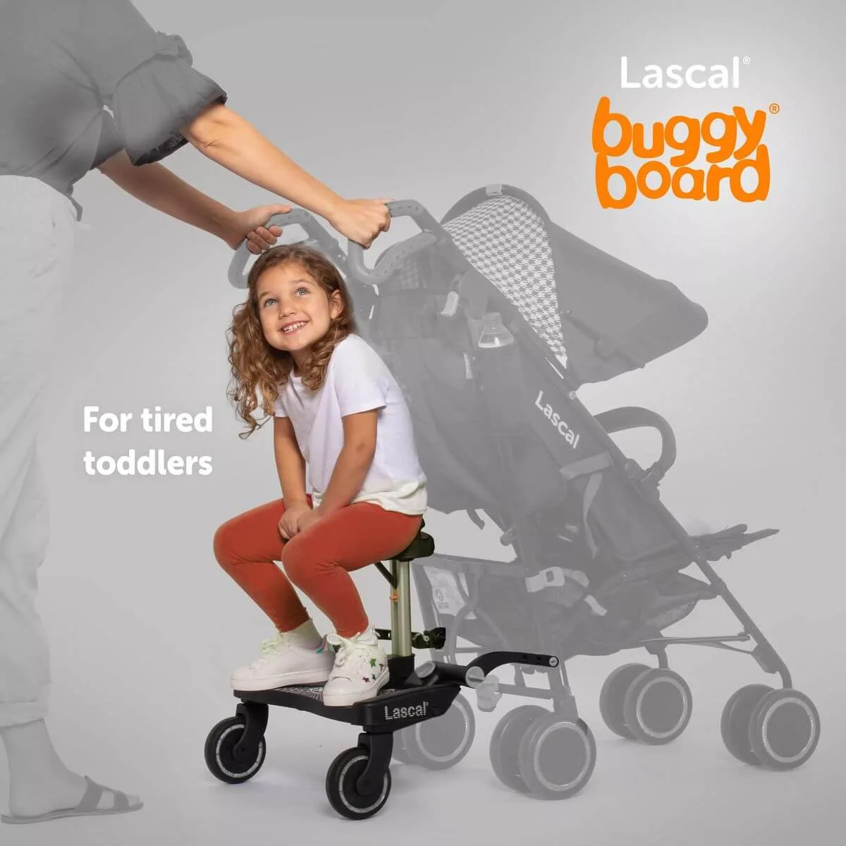 Lascal BuggyBoard Maxi Black with Red Saddle Baby On The Move